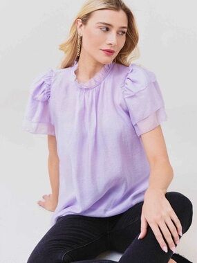 Hunter Bell Blair Flutter Sleeve Top Lilac Purple Small Delicate Ruffle Feminine